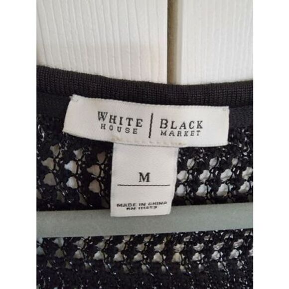 White House Black Market M Open Knit Sweater Sz Medium Black/Silver METALLIC - Picture 4 of 6